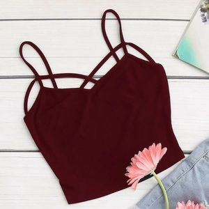 NEW Burgundy Crisscross Strappy Crop Cami Maroon
